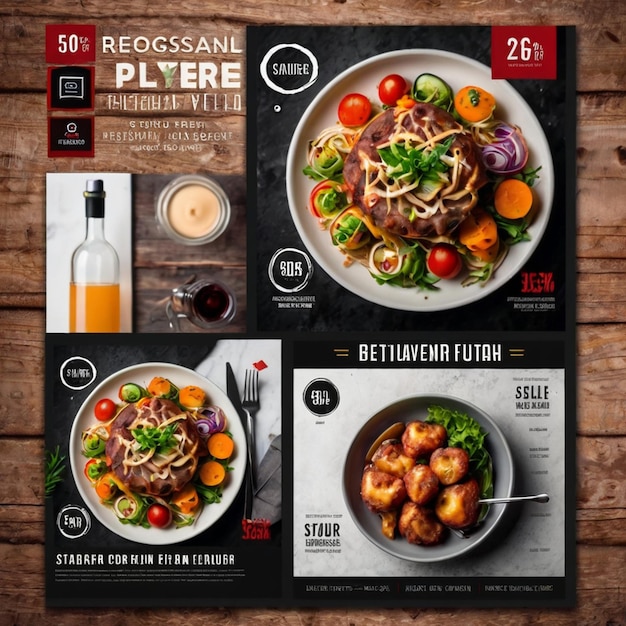 Restaurant service square flyer social media post or Instagram banner template