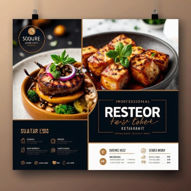 Restaurant service square flyer social media post or Instagram banner template