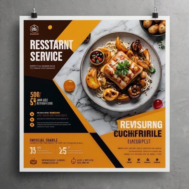 Restaurant service square flyer social media post or Instagram banner template