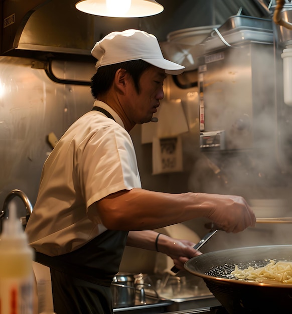 Restaurant Staff Boiling Noodles in the Kitchen