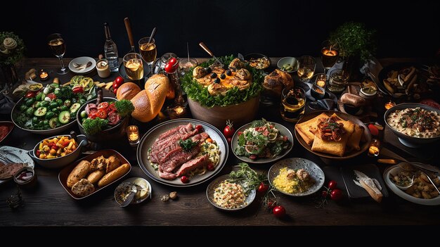 Restaurant Table Full of Delicious Food