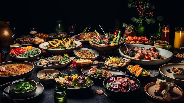 Restaurant Table Full of Delicious Food