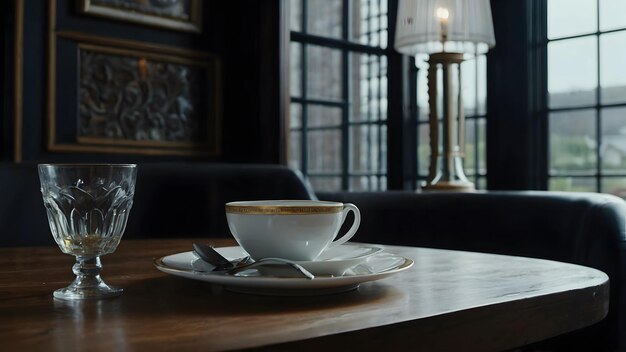 Restaurant table setting with glass of tea and cutlery