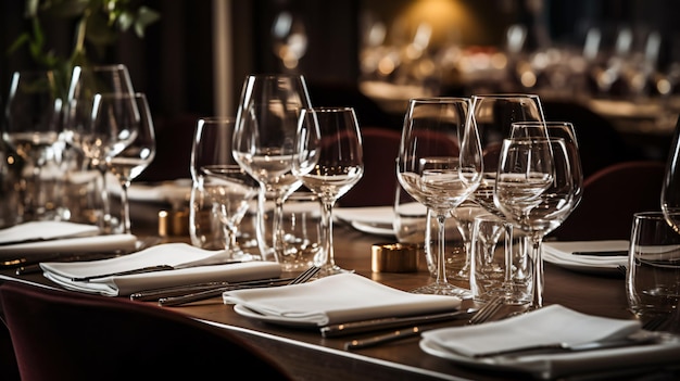 Restaurant tables with silverware and glasses ready