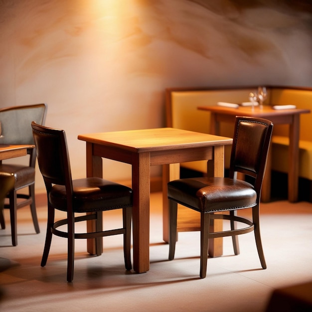 Photo a restaurant with a table and chairs and a table with a light on it