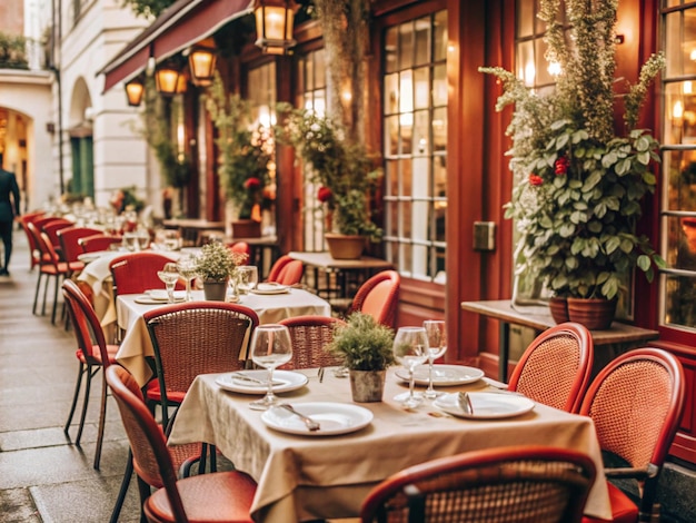 Photo a restaurant with a table and chairs and a table with a tablecloth