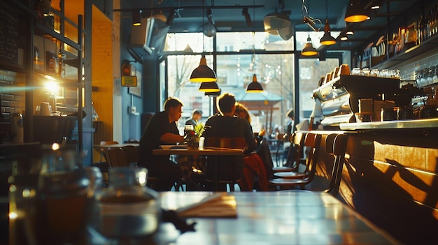 Photo a restaurant with a table with people sitting at it