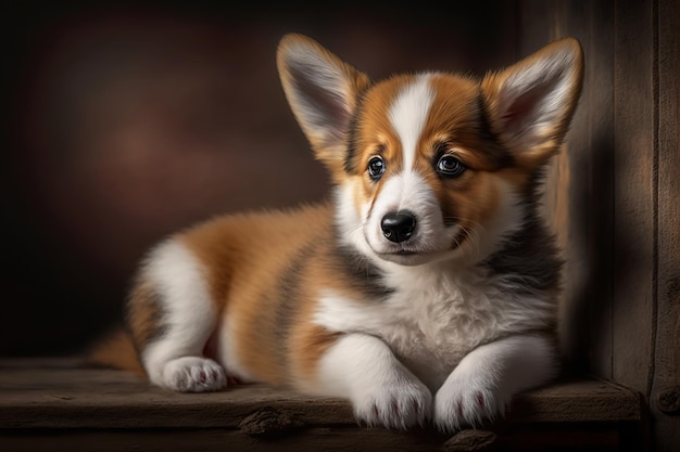 Resting cute pretty pet white Welsh Corgi Lying dog Generative AI