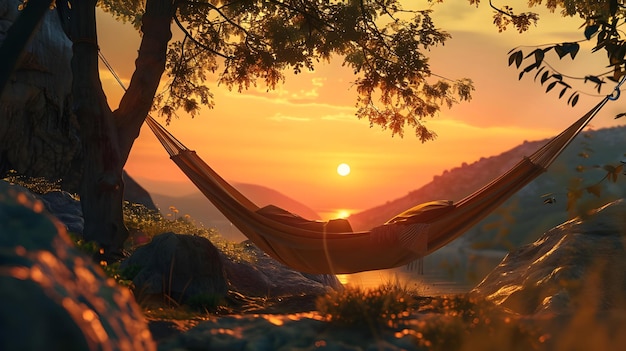 Resting in hammock postsunset hike realistic scene Ai Generated