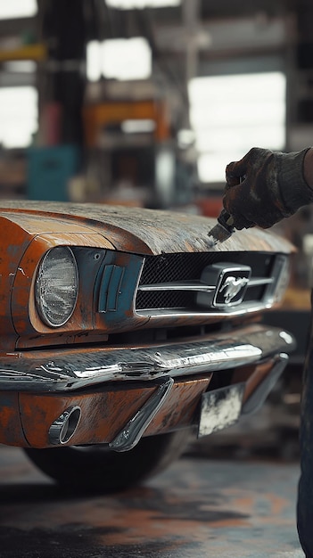 Photo restoring an old classic car