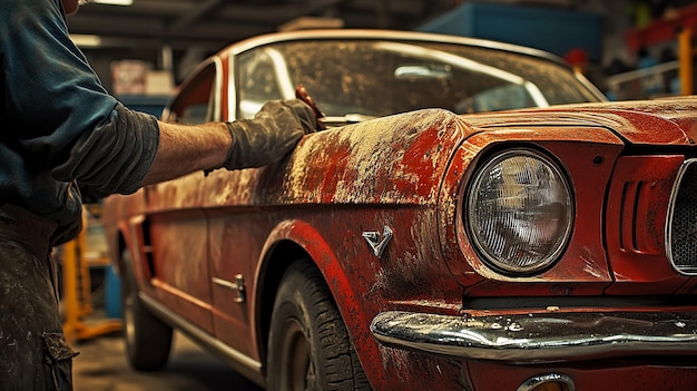 Photo restoring an old classic car