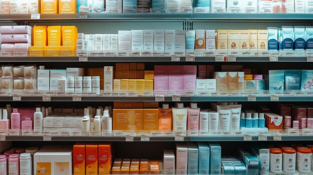 Retail Store Shelves with Skincare and Beauty Products