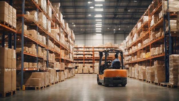 retail warehouse filled with boxes logistics atmosphere forklifts distribution area