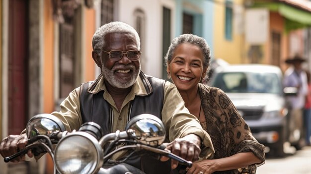 retired couple on scooter happy seniors on holidays Generative AI