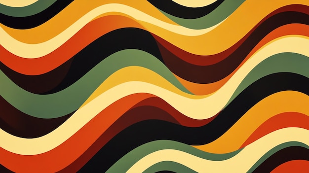 Photo retro 70s style background with wavy lines in warm colors