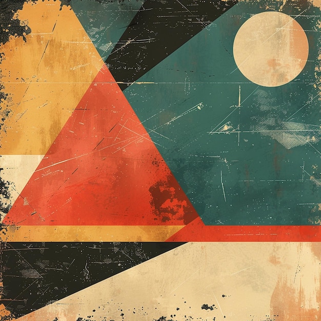 Retro Abstract Geometric Art with Distressed Texture