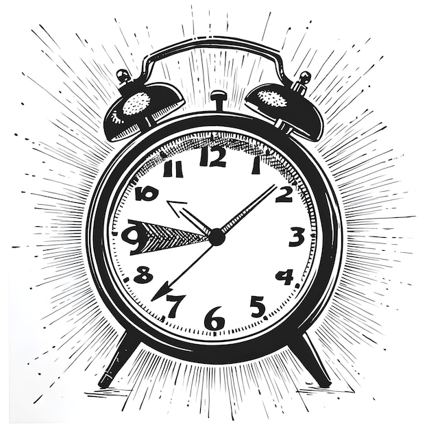 Photo retro alarm clock hand drawn vector illustration in engraving style