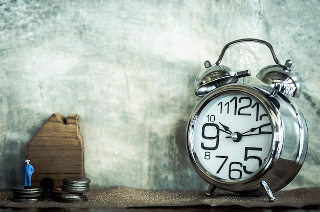 Retro alarm clock on a table.