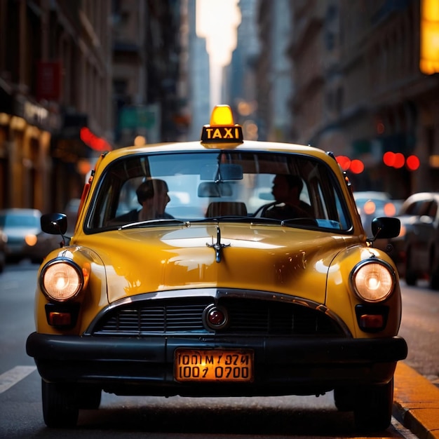 Photo retro american taxi cab at night in the city