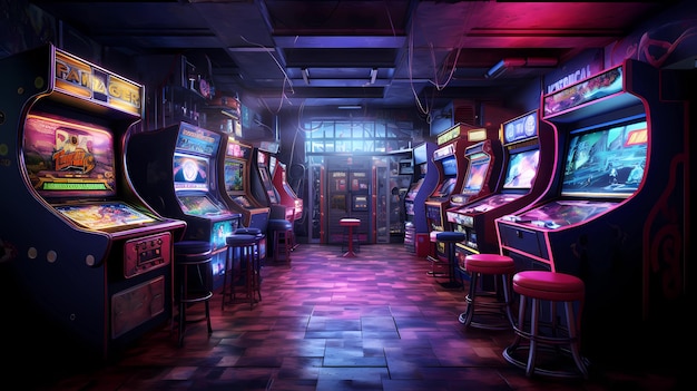 A retro arcade basement