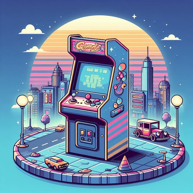 Retro arcade machine gaming illustration