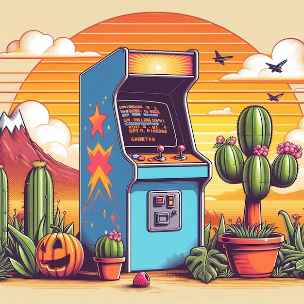 Retro arcade machine gaming illustration