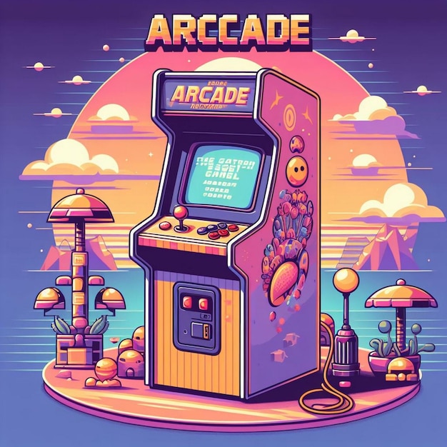 Retro arcade machine gaming illustration