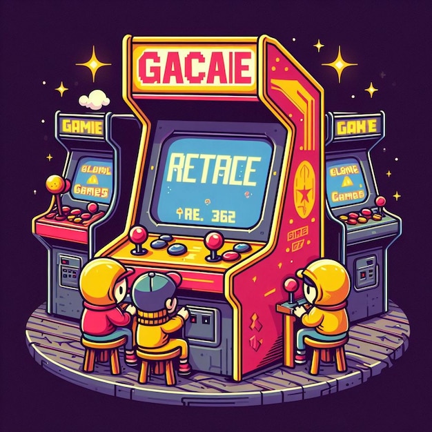 Retro arcade machine gaming illustration