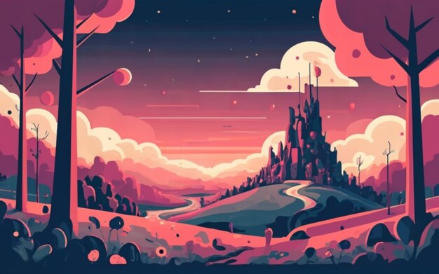 Retro background futuristic landscape Digital art background design