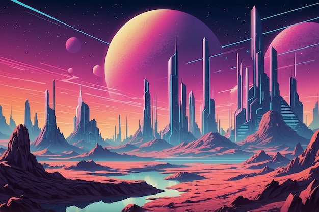 Retro background futuristic landscape s style