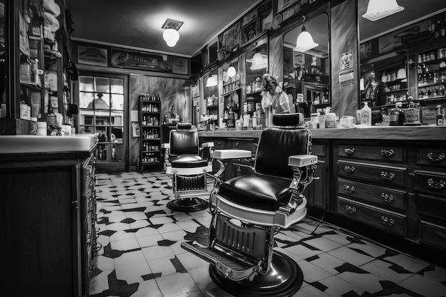 Retro barber shop with skilled barber vintage chairs and stylish mirrors generative IA