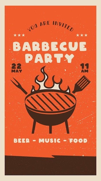 Photo retro bbq party card template bbq grill square card for social media marketing stories barbecue post design stock poster flyer