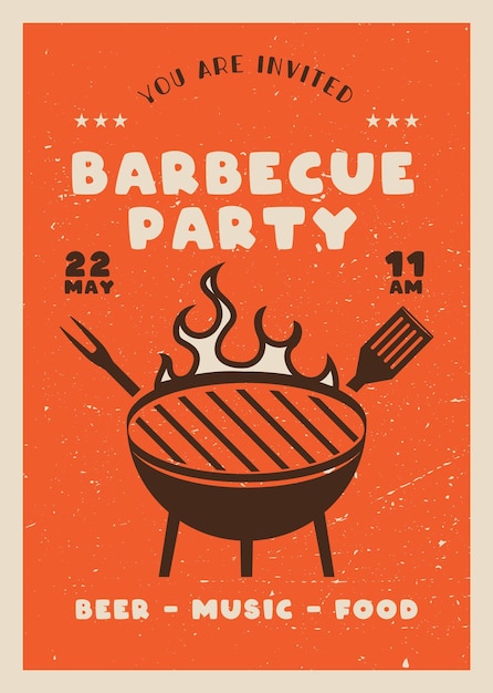 Photo retro bbq party flyer template bbq grill card for social media marketing barbecue post design stock poster