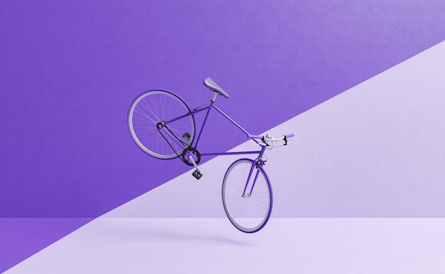 retro bike flying with wall divided into two colors