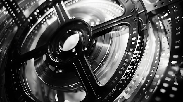 Retro Black and White Film Reel in Futurist Style