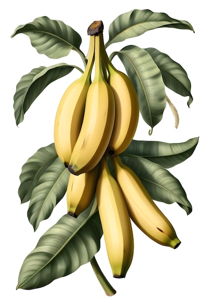 Retro botanical image of isolated banana on white transparent background