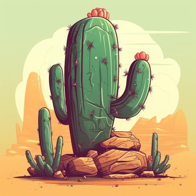 Retro Cactus Cartoon Illustration