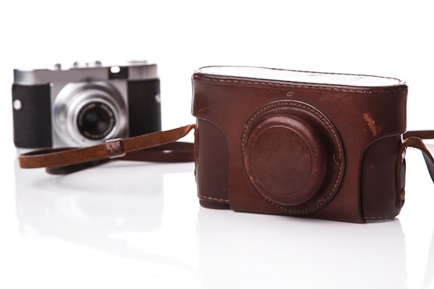 Retro camera in leather case