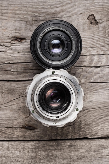 Retro camera lenses on the table