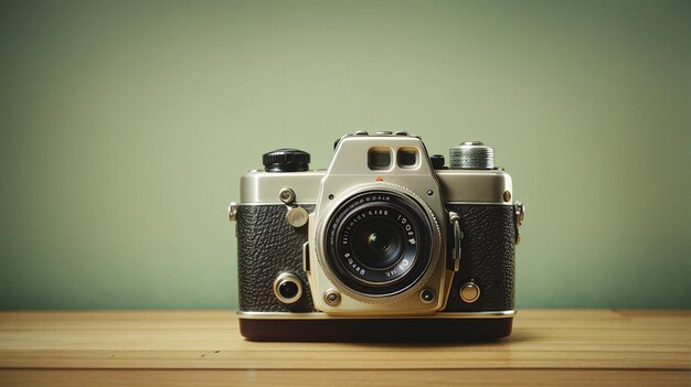 Retro camera on a plain vintagestyle background