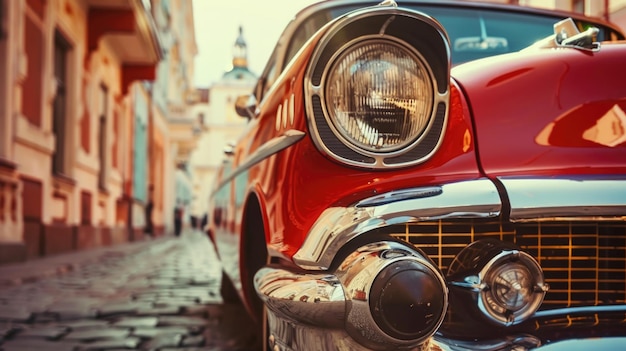 A retro car on the street on a sunny day