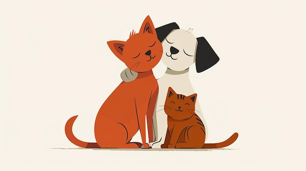 Retro Cartoon Vector Dog Cuddling a Cat Friendship Day