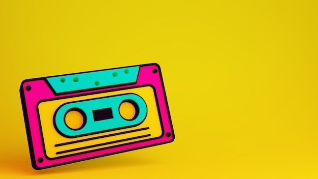 Retro casette tape 3d render illustration with copy space