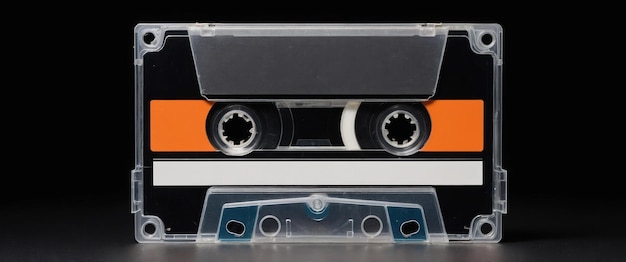 Photo retro cassette tape on a black background evoking nostalgia and music heritage