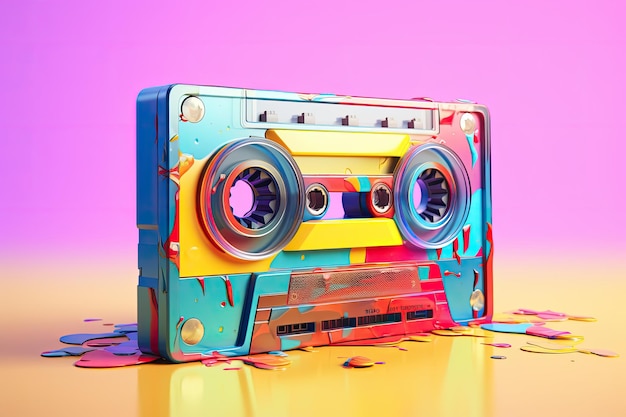 Retro cassette tape on a colorful background