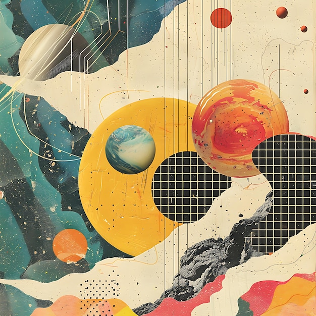 Retro collage illustration with granular texture