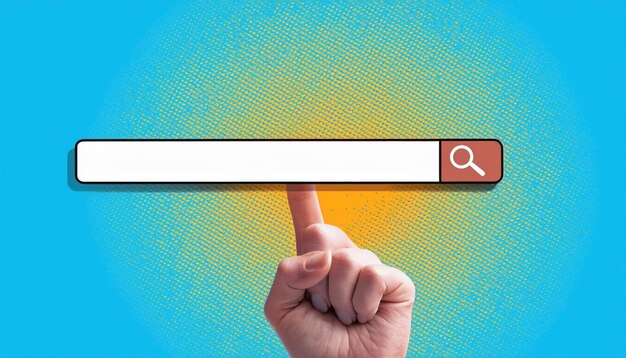 Retro Collage Style Search Bar with Halftone Hand Illustration