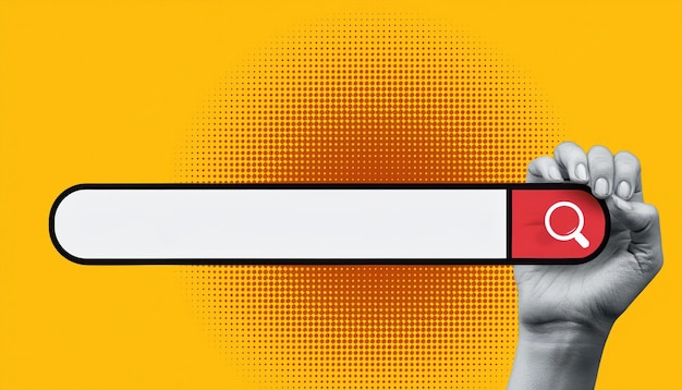 Retro Collage Style Search Bar with Halftone Hand Illustration