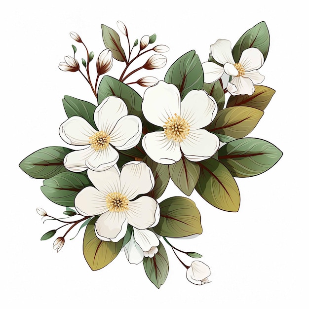 Retro color white flowers vector artwhite background simple emblem