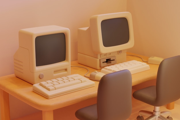 Retro computer on desk arrangement